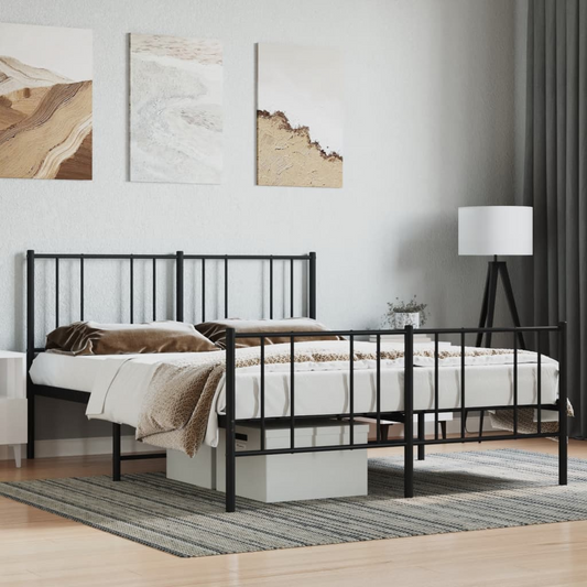 Metal Bed Frame with Headboard and Footboard Black 140x200 cm - Sturdy and Elegant Design