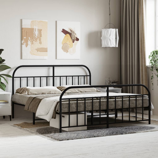 Metal Bed Frame with Headboard and Footboard Black 160x200 cm - Sturdy, Elegant Design