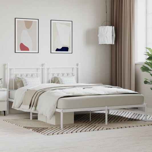 Metal Bed Frame with Headboard White 180x200 cm Super King - Elegant and Timeless Design
