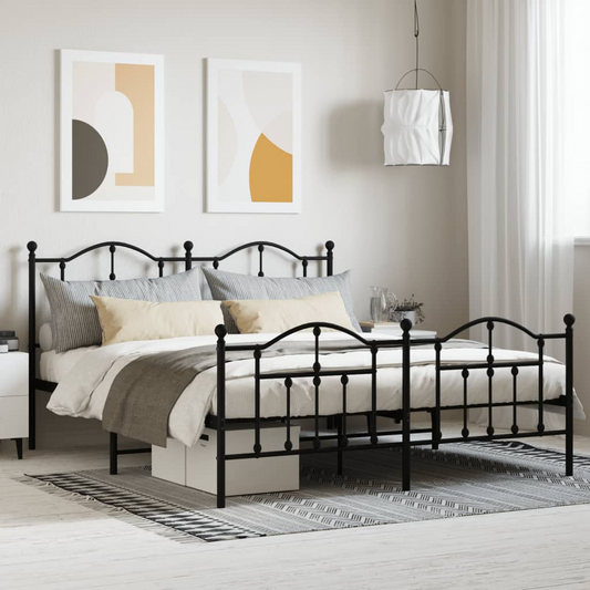 Metal Bed Frame with Headboard and Footboard Black 160x200 cm