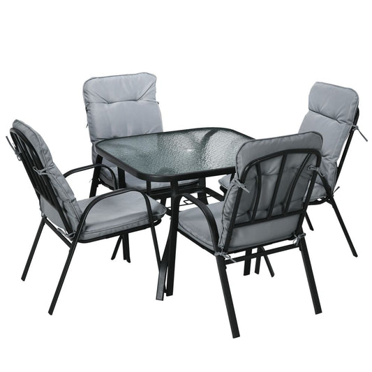 Garden Dining Set, Glass Table with Umbrella Hole & Texteline Seats